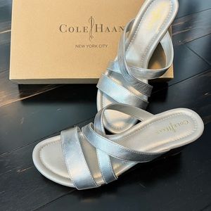 NEW Cole Haan Strap Thong Wedge in Silver